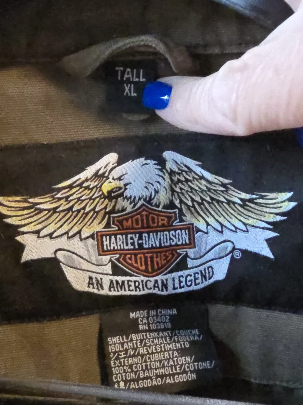 Harley-Davidson Men’s XL/tall army Green Utility Jacket W/hoodie